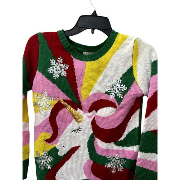 Margaux & Lexi Unicorn Sweater Ribbed Knit Snowflake Details Multicolor L14 NWT - Picture 2 of 9